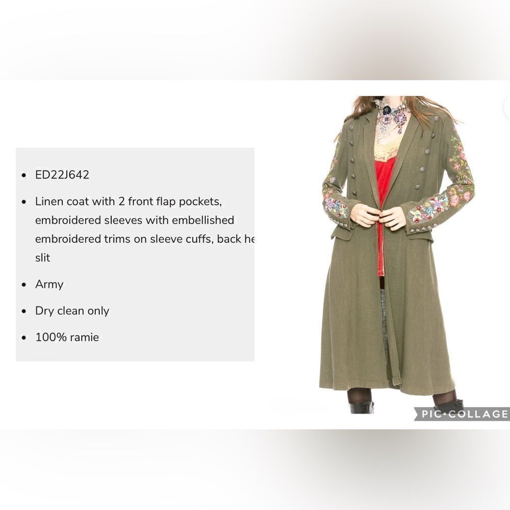 Aratta Silent Journey Multi Blend Sleeve Floral Embroidered Cherish Coat -S - Picture 8 of 16